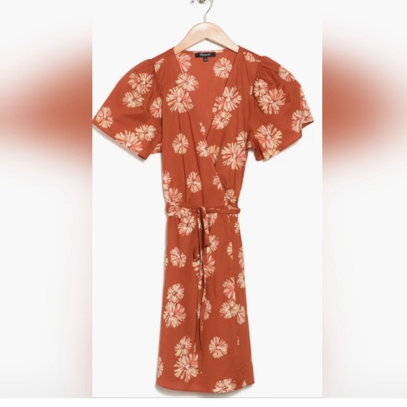 NWT Madewell Floral Print Wrap Minidress Medium Orange - Picture 2 of 8